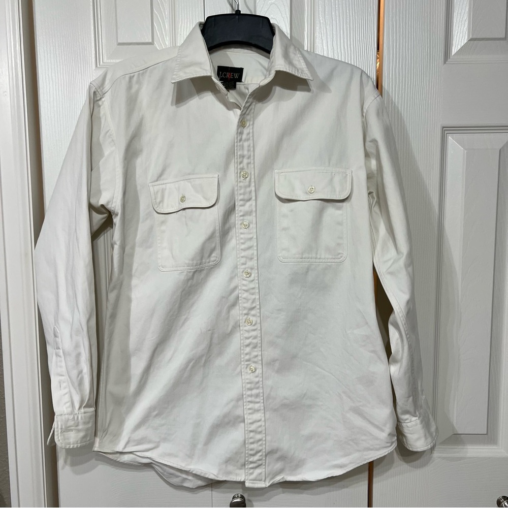 Vintage J Crew Oarsman Men M Denim White Button Down 90's Made USA Shirt